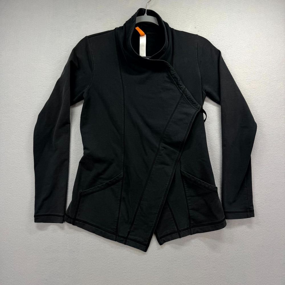 Lucy Athletic Sweatshirt Womens Small‎ Dark Gray Black Asymmetrical Open Front